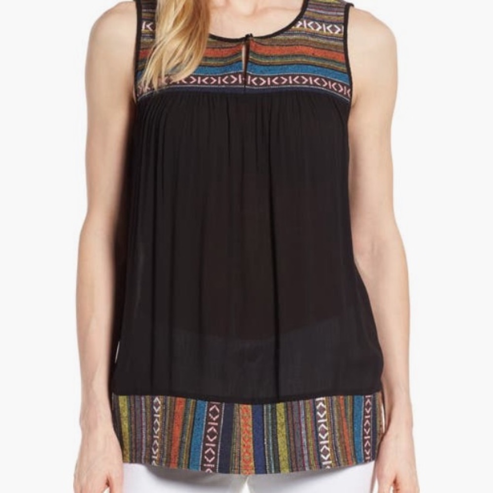 Pleione Black Sleeveless Top with Multicolor Accents